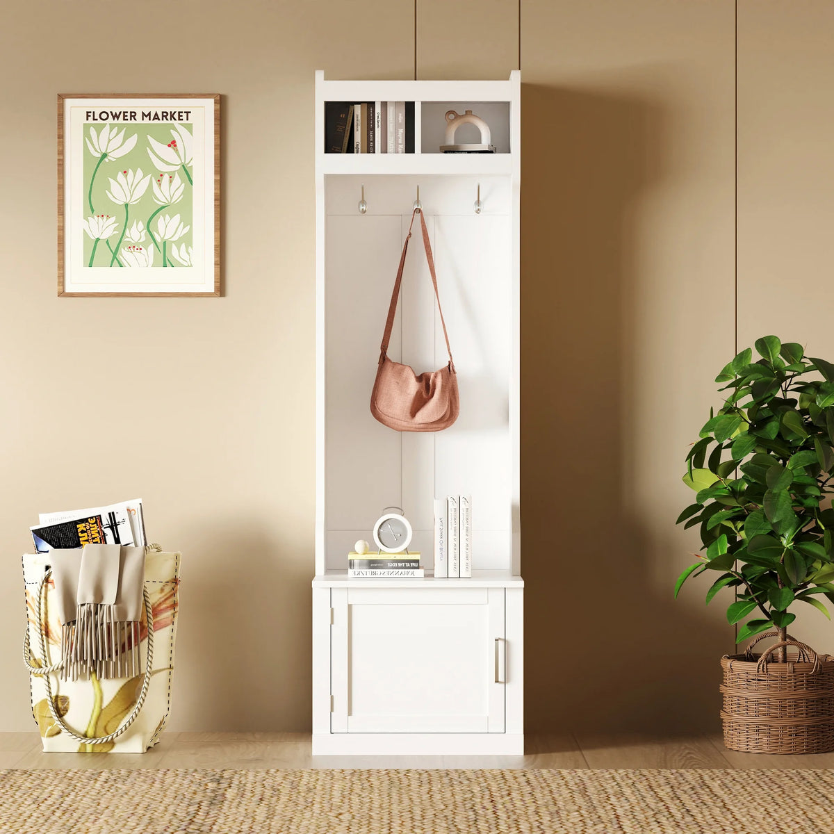 White Storage Bench with Coat Rack H717