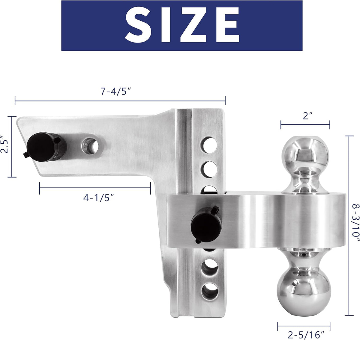 Adjustable Trailer Hitch Ball Mount with Forged Aluminum Shank, 2.5 Inch Receiver, 6 Inch Drop D539433