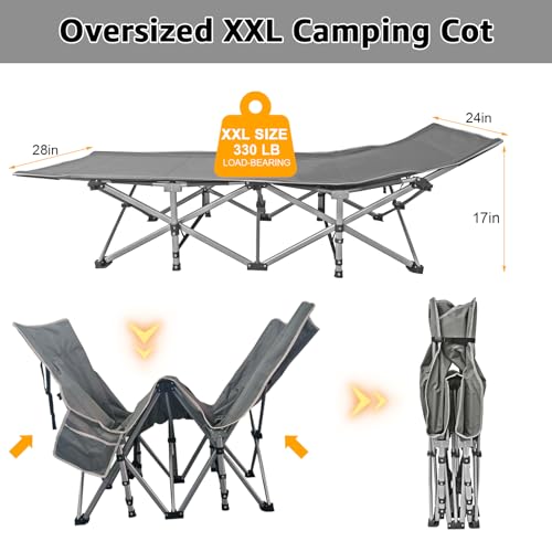 Portable Folding Camping Cot, 5-Position Reclining Lounge Chair with Pillow L2194
