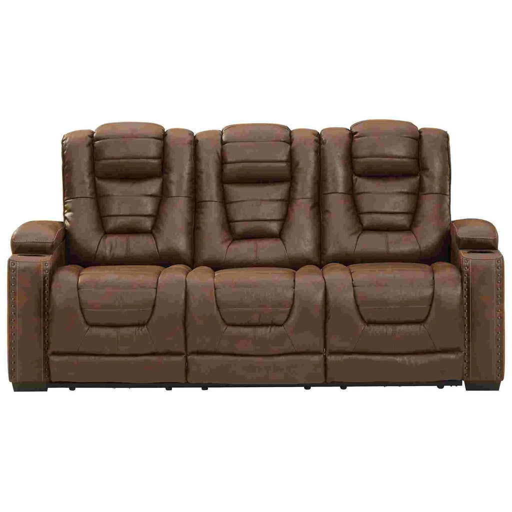 Brown Faux Leather Power Recliner Sofa V2824
