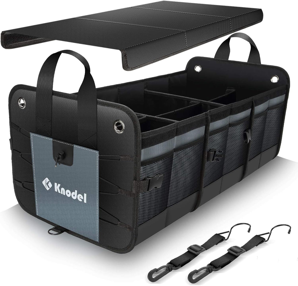 Black Foldable Car Trunk Organizer with Lid, 3 Compartments, Pack of 2 L452411