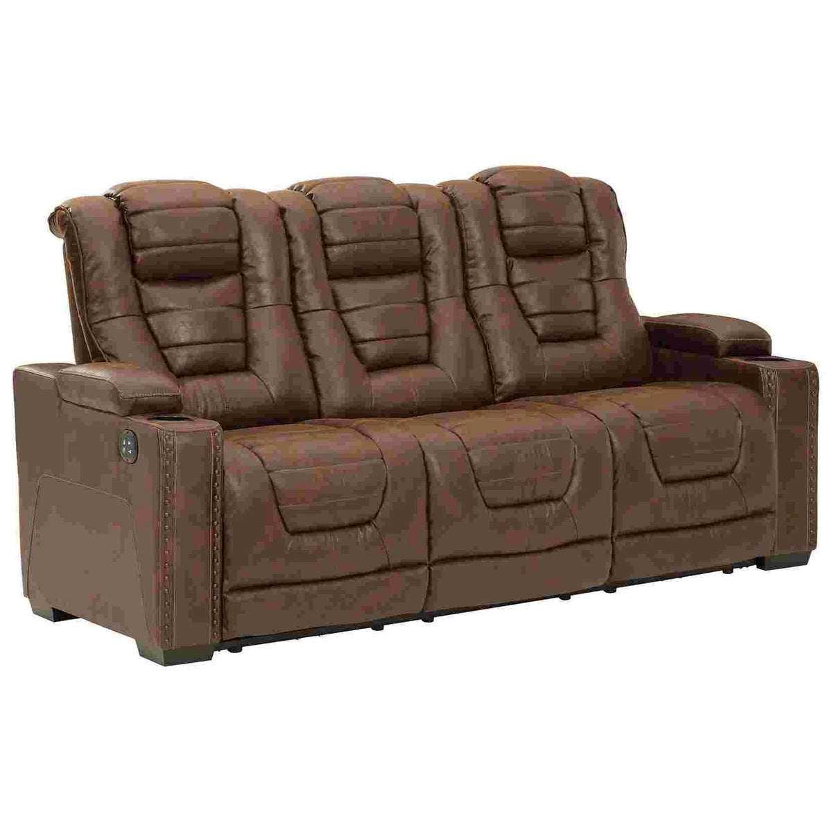 Brown Faux Leather Power Recliner Sofa V2824