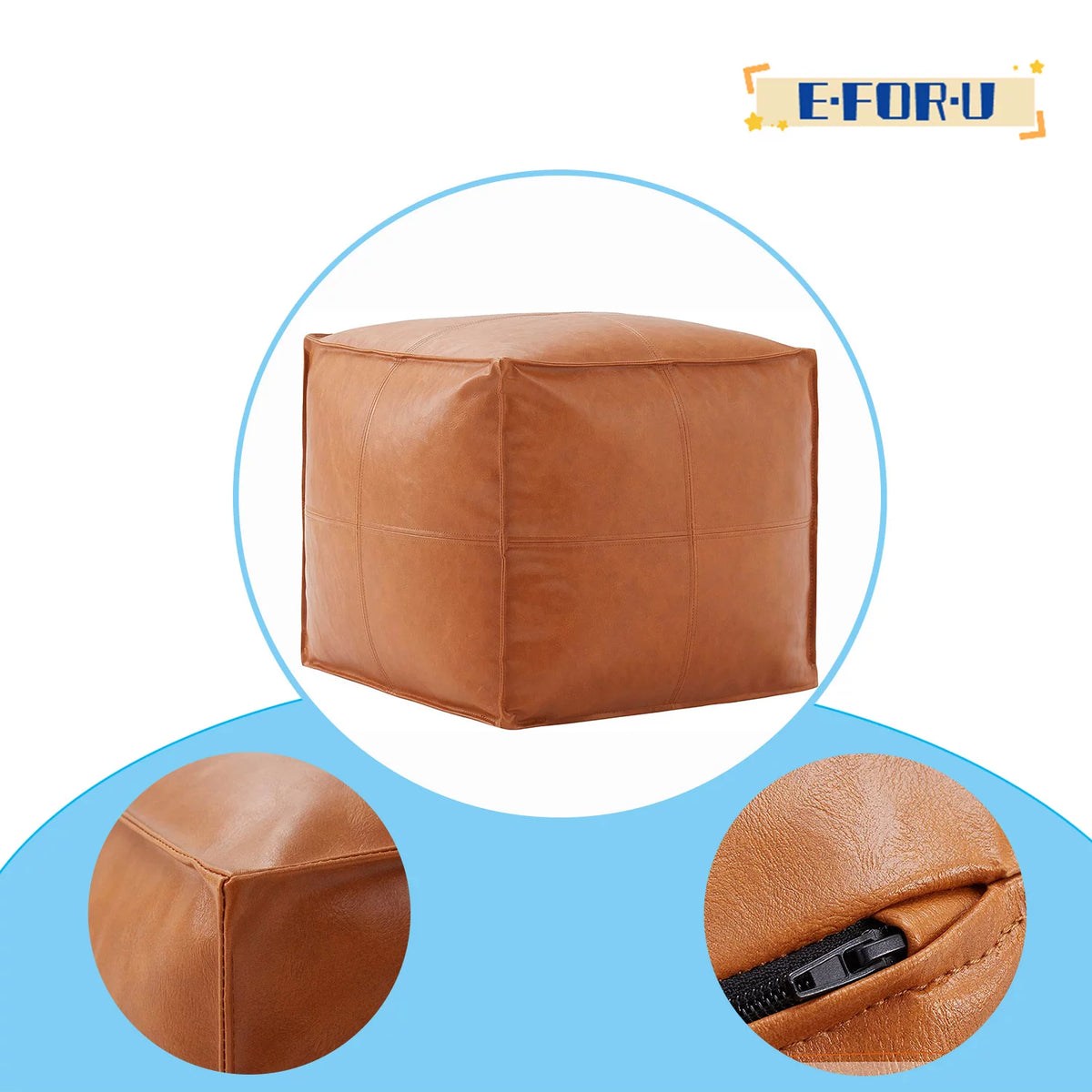 Faux Leather Square Pouf Ottoman R68494