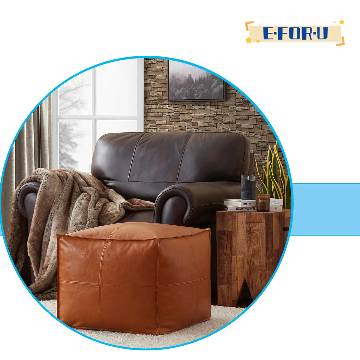 Faux Leather Square Pouf Ottoman R68494