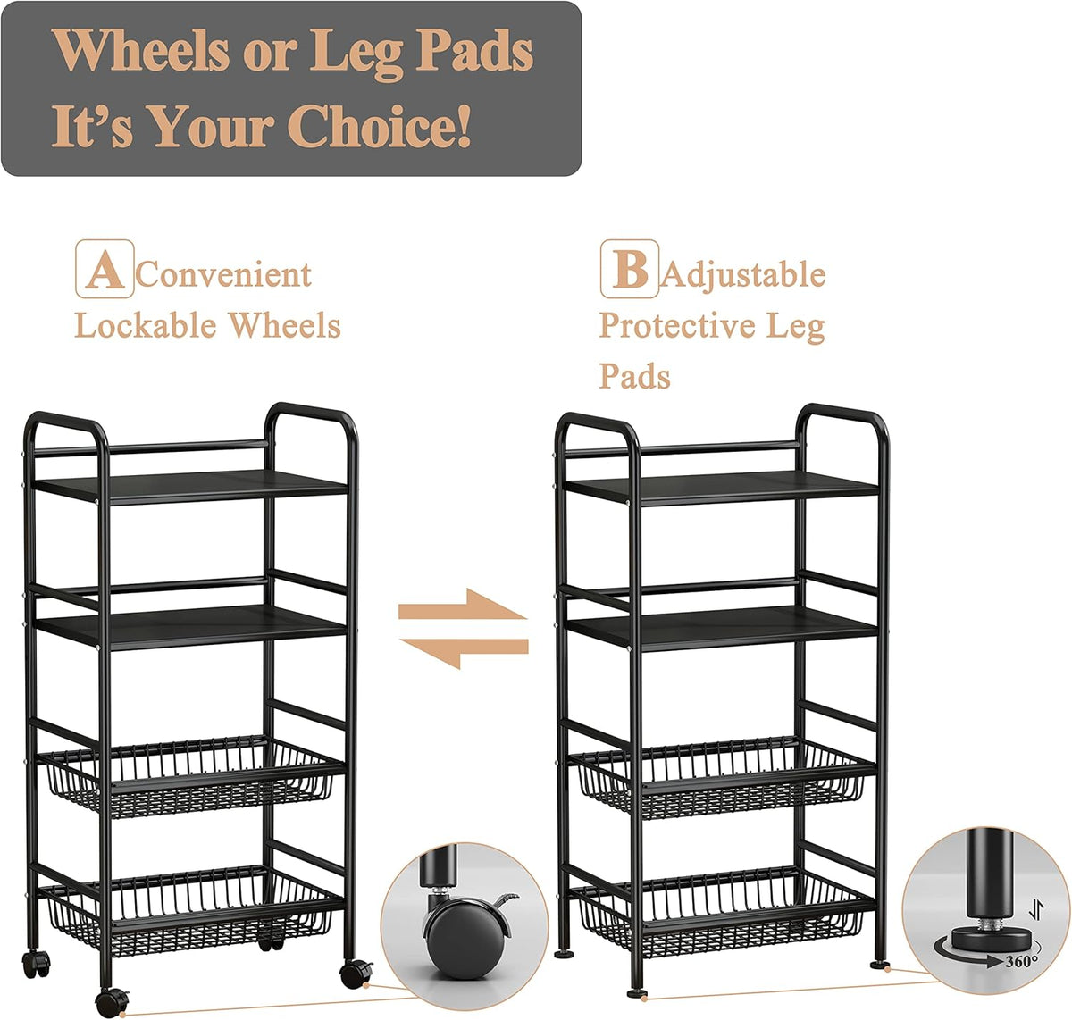 Black 4 Tier Rolling Utility Cart U1241