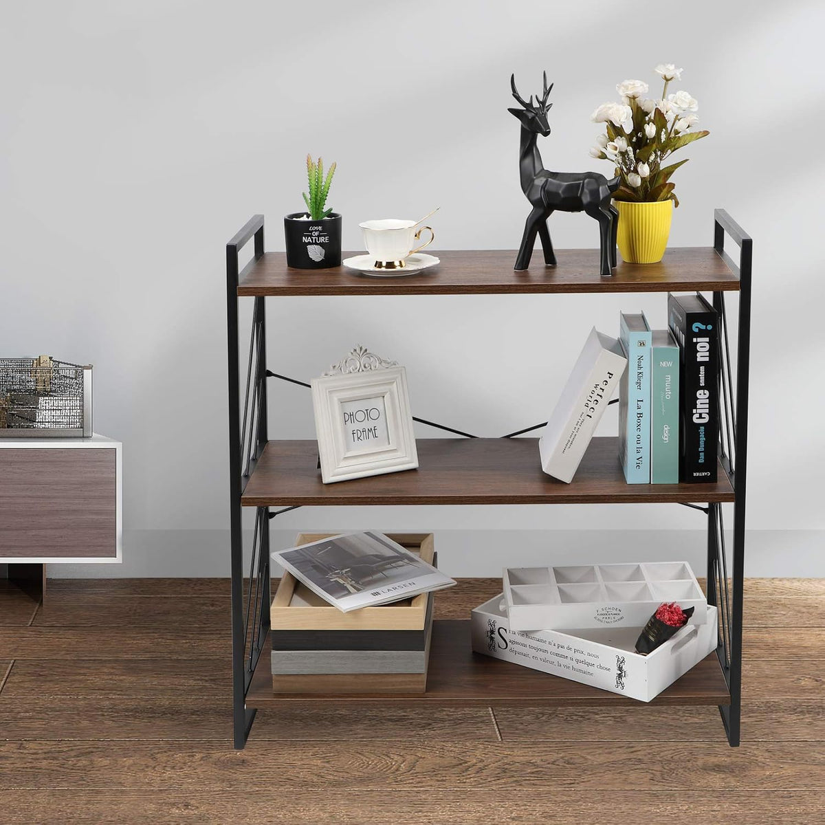 3 Tier Industrial Bookshelf, Walnut I15579