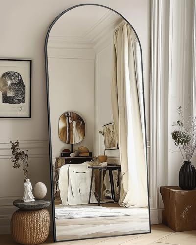 71"x32" Arched Black Full Length Mirror with Stand H8632