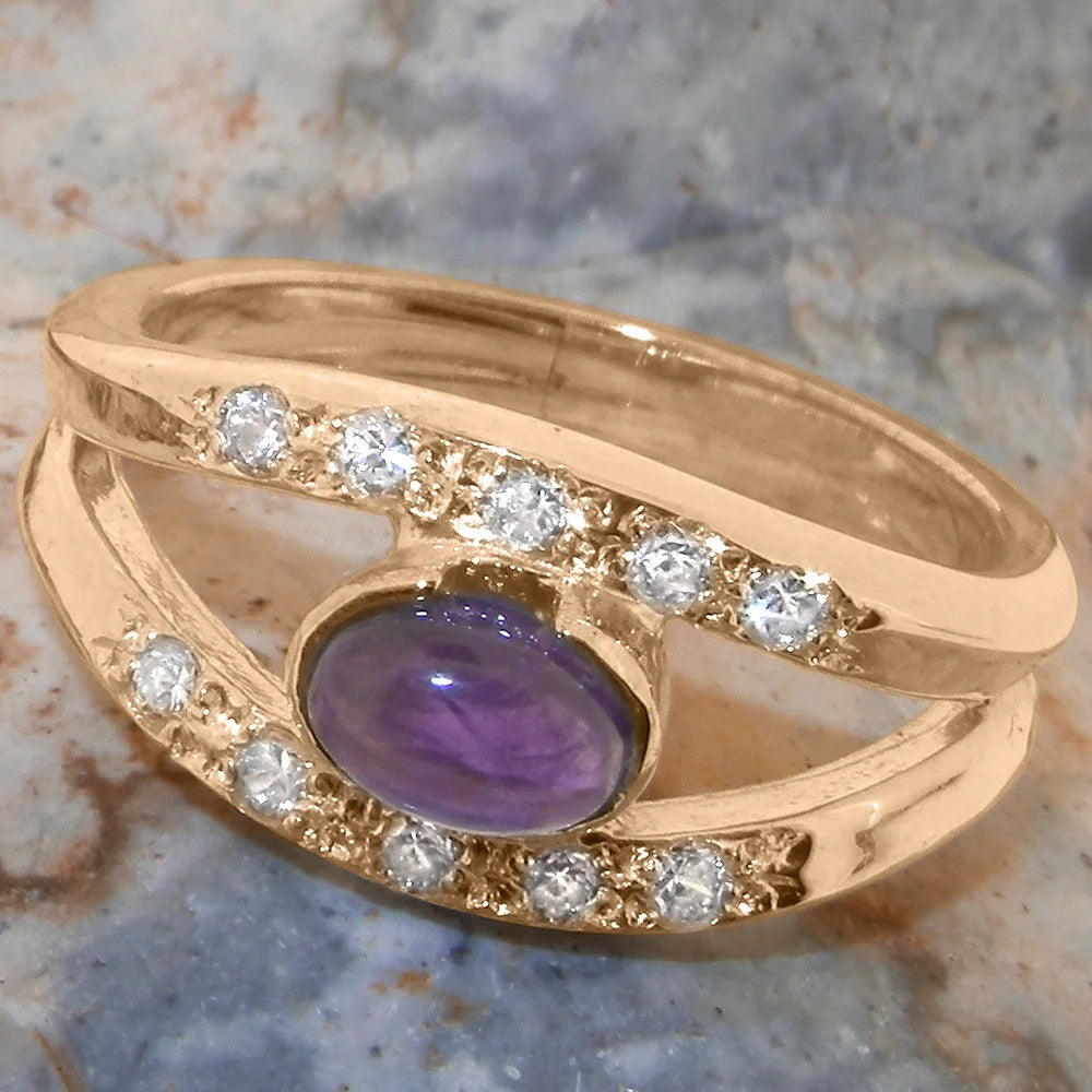 18k Rose Gold Natural Amethyst Diamond Band Ring E292