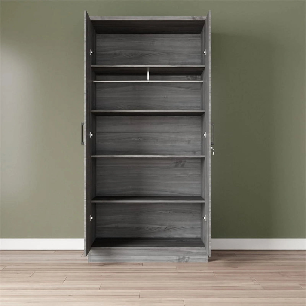 Gray Two Door Armoire Wardrobe with Mirror C245