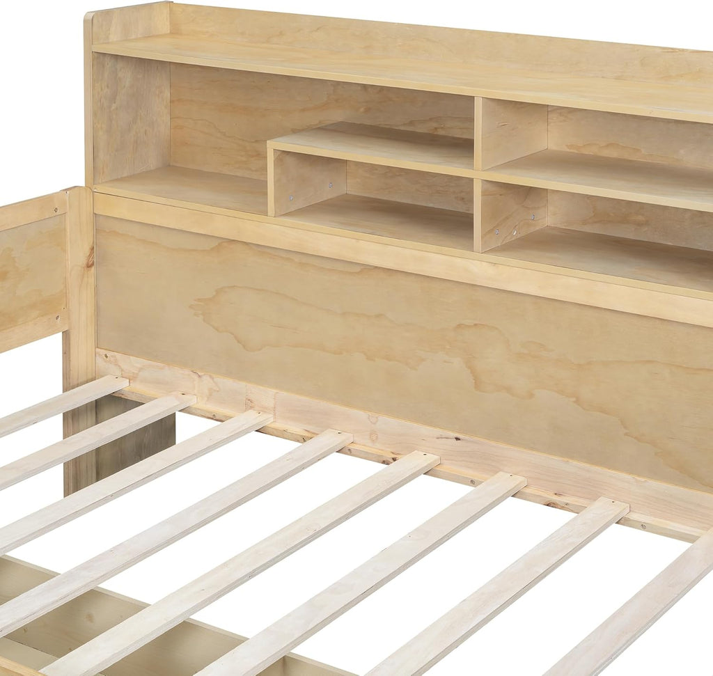 Twin Size Wooden Daybed with Storage Bookshelf, Study Desk and 2 Drawers E312