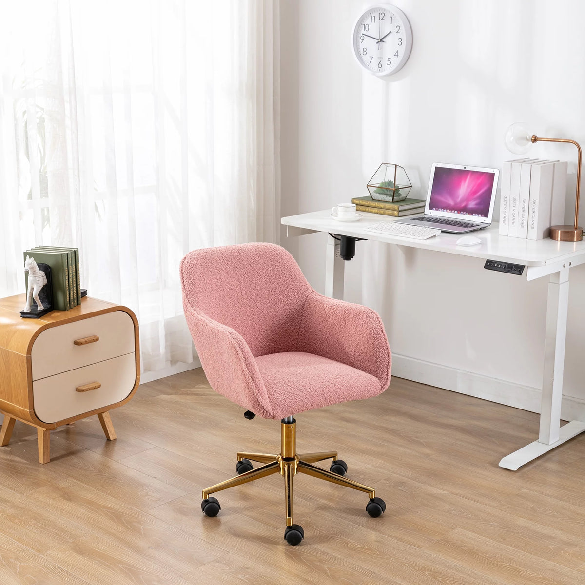 Pink Adjustable Height Teddy Fabric Office Chair U3288