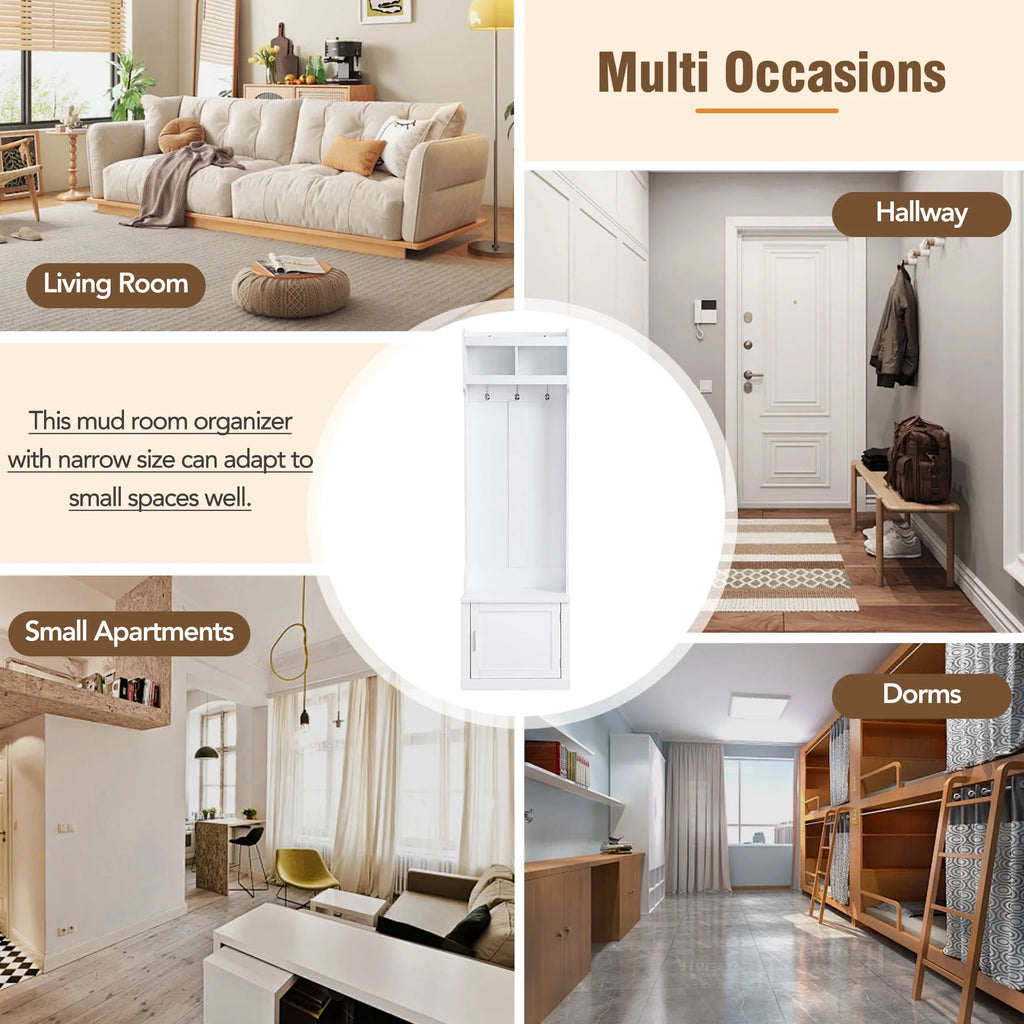 White Storage Bench with Coat Rack H717