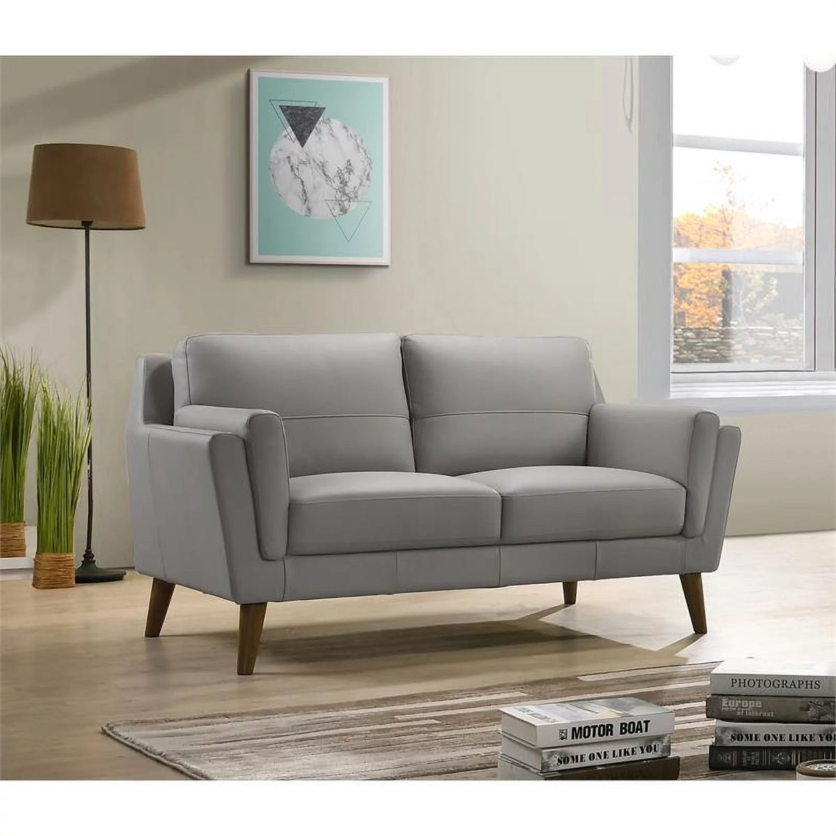 Light Gray Solid Wood Leather Match Loveseat and Sofa J3680