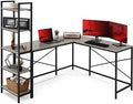 L-Shaped Corner Computer Desk with 5-Tier Bookshelves B66401