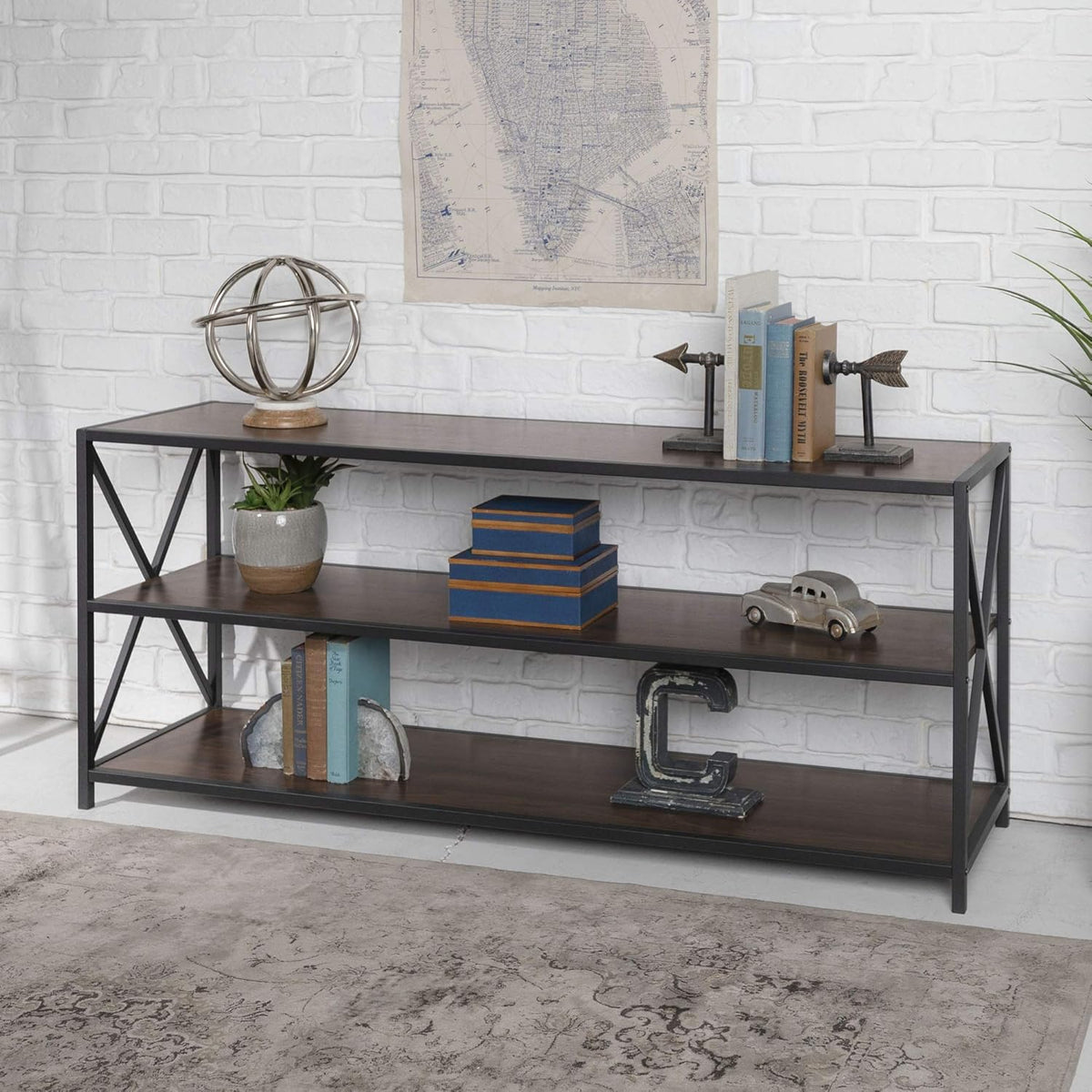 60 Inch Industrial Wood Metal Bookcase C513194