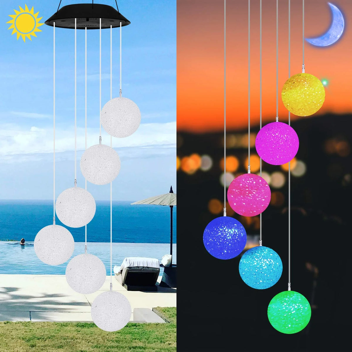 Crystal Ball Solar Wind Chime Spinner Outdoor Decorative Light E140632