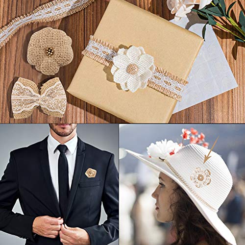 24 Burlap Flowers and Bowknots, 5 Lace Burlap Ribbon Rolls, 1 Twine Ribbon and Glue Point S549471