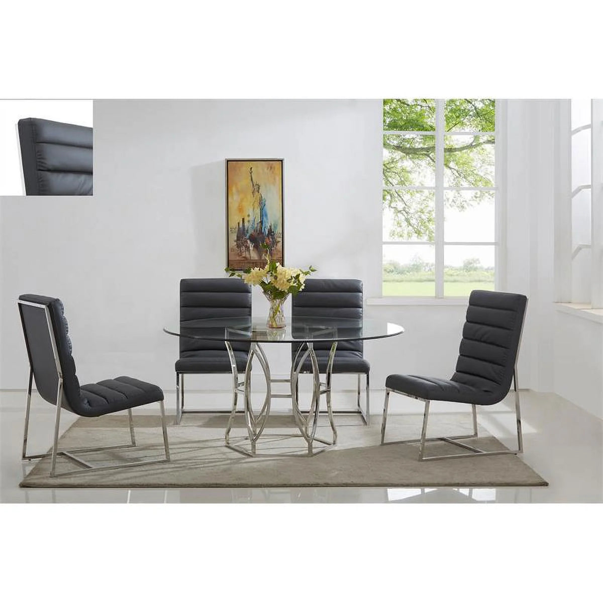 54" Stainless Steel Glass Round Dining Table B628965