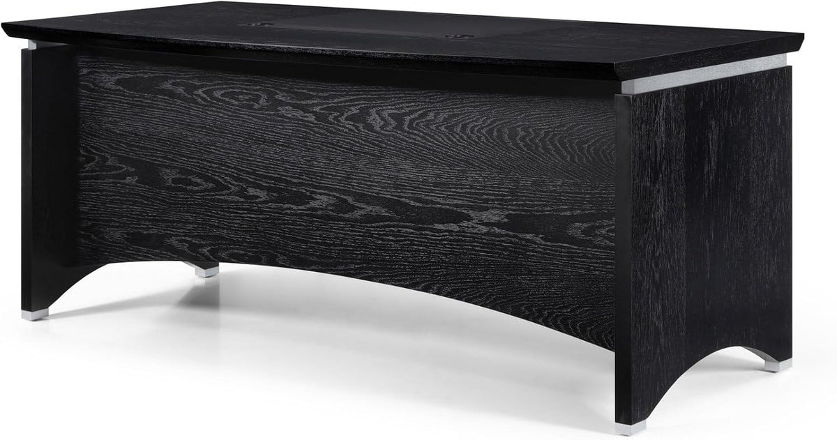 Black Oak Wood Desk with Leather Writing Pad F599098