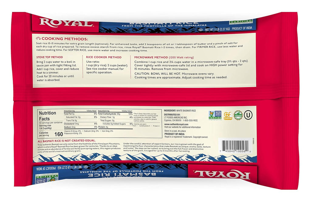 5 Pound (2-Pack) Royal White Basmati Rice E882