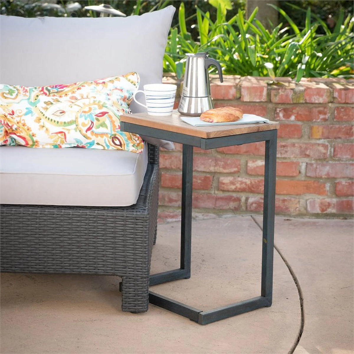 Fir Wood Outdoor C-Shaped Patio End Table X3112