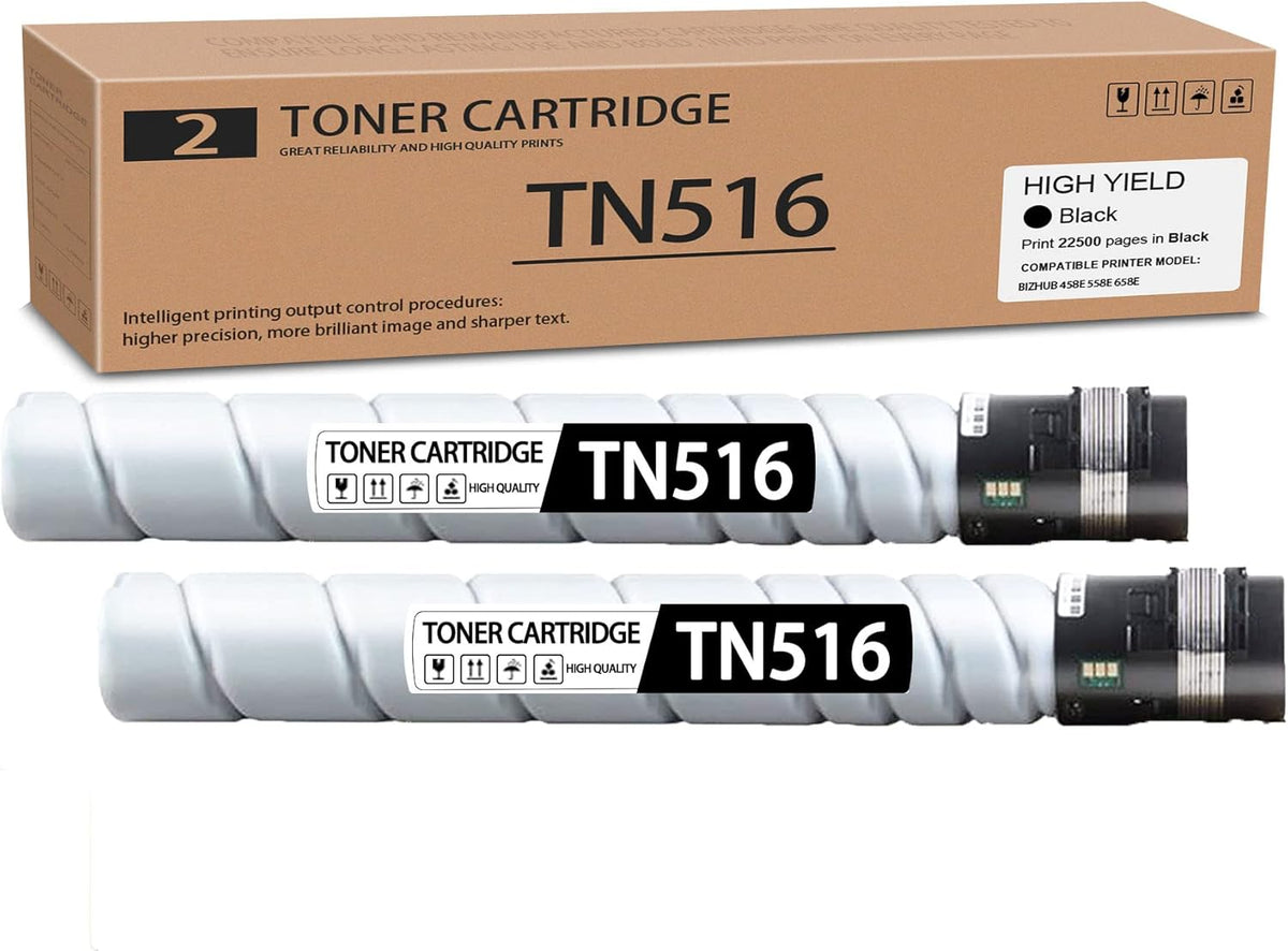 TN516 Toner Cartridge Compatible for Konica Minolta Bizhub 458E 558E 658E Printer (Black, 2-Pack) U4385