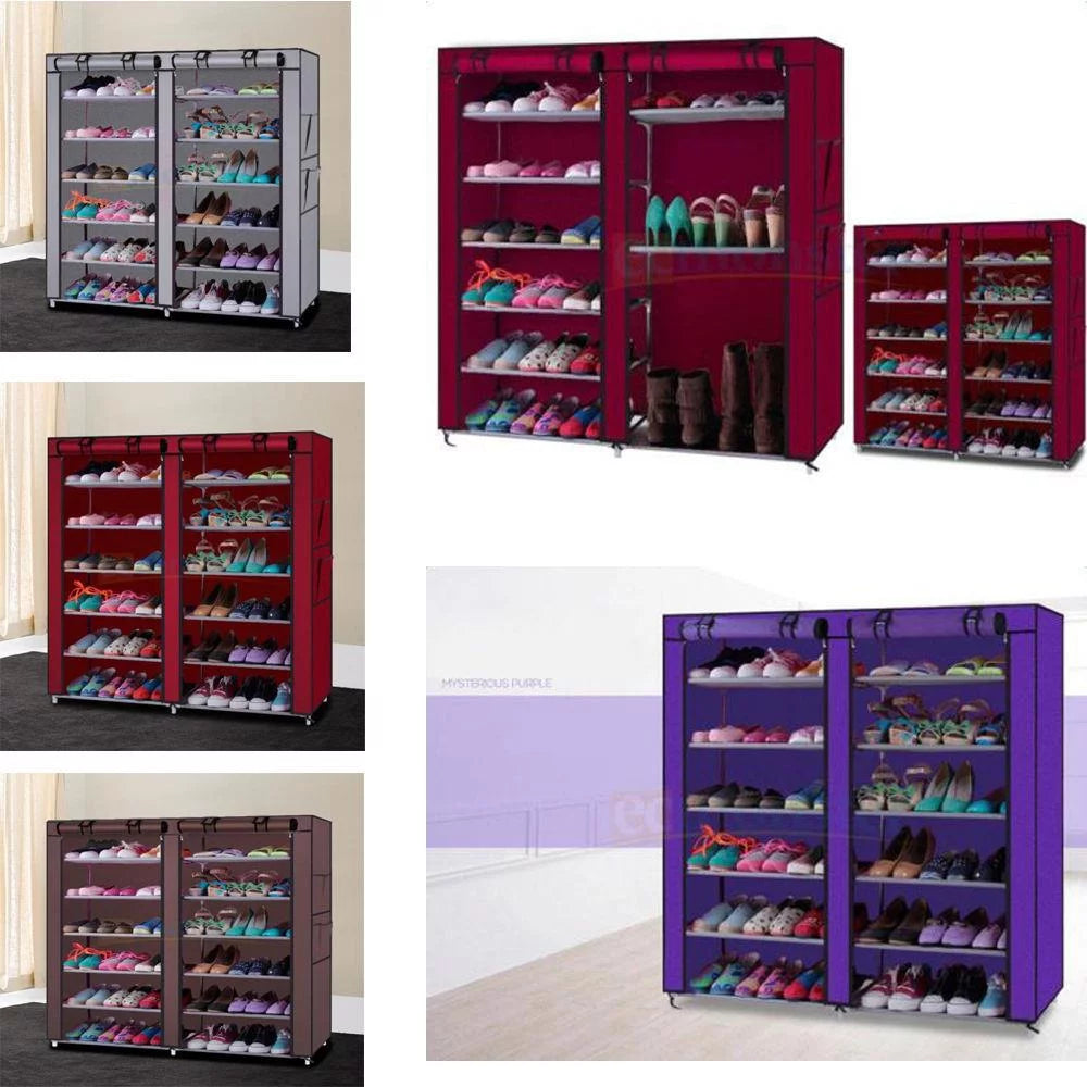 12 Grids 6 Tiers Portable Shoe Cabinet with Non-woven Fabric Cover P2357