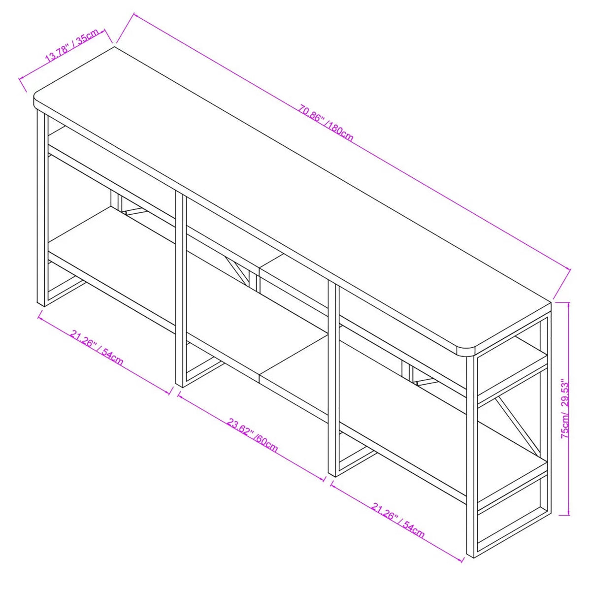 70" TV Stand with Wood Shelves R52371