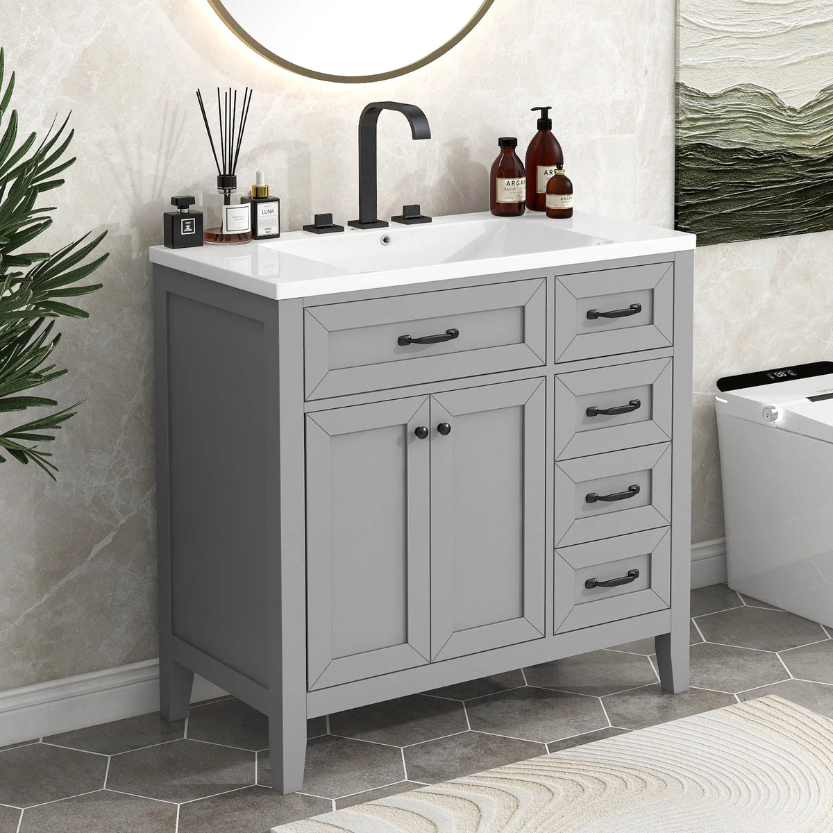 36" Grey Bathroom Vanity with Sink Combo G68731