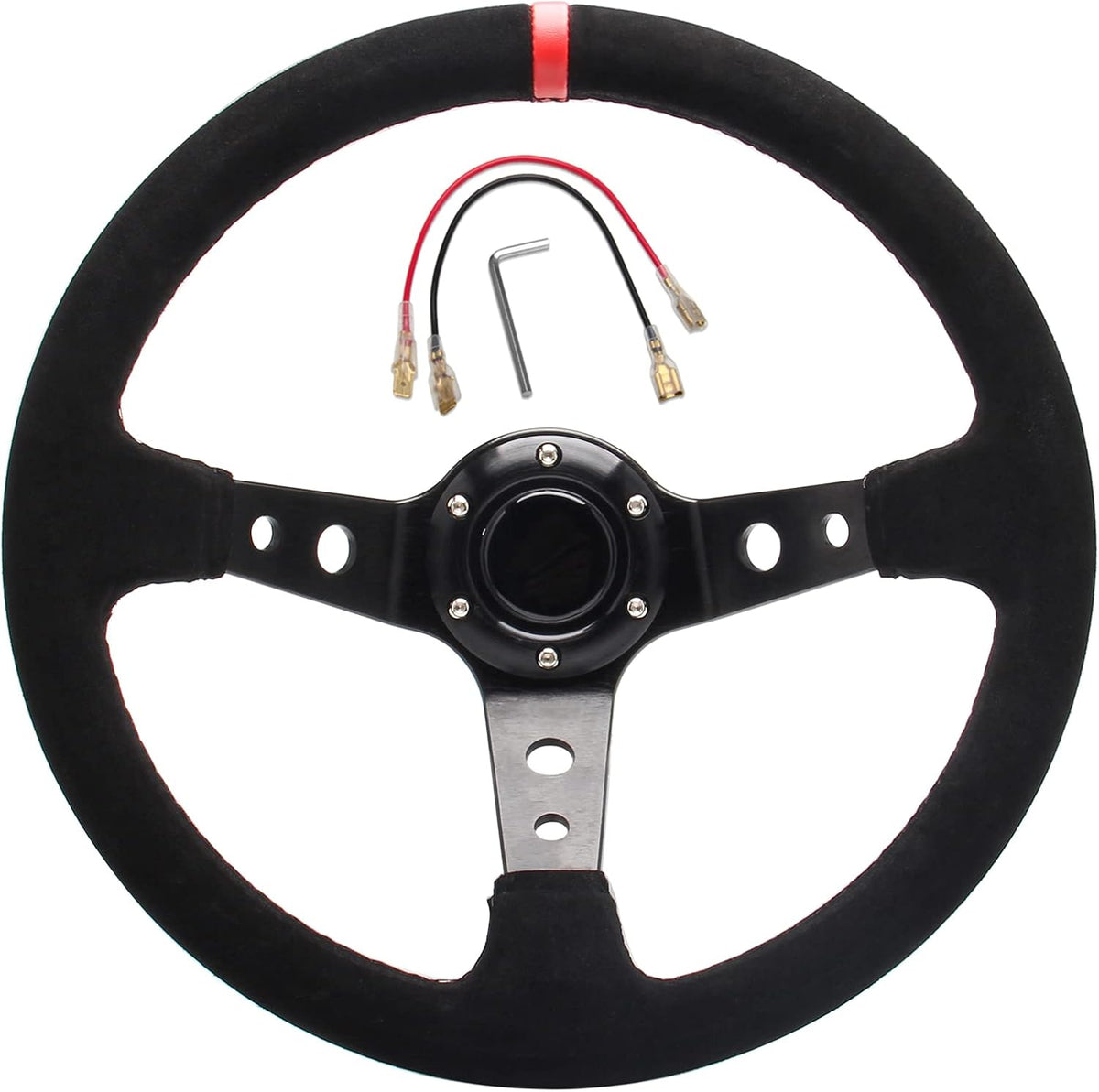 Red Suede Deep Dish Racing Steering Wheel 13.8" 350mm 6 Bolts with Horn Button O904057