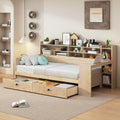 Twin Size Wooden Daybed with Storage Bookshelf, Study Desk and 2 Drawers E312