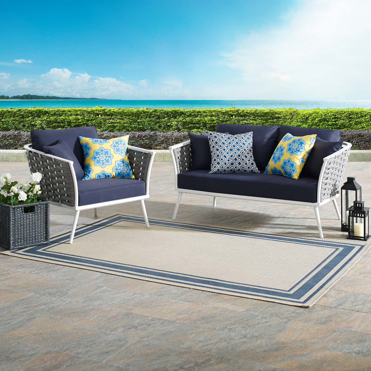 White Navy 2 Piece Outdoor Aluminum Sectional Sofa Set P566