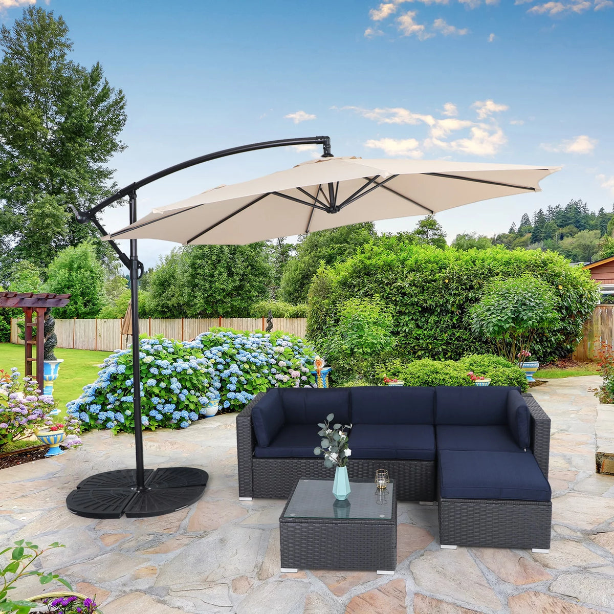 10ft Beige Patio Offset Cantilever Umbrella with Crank Handle O923
