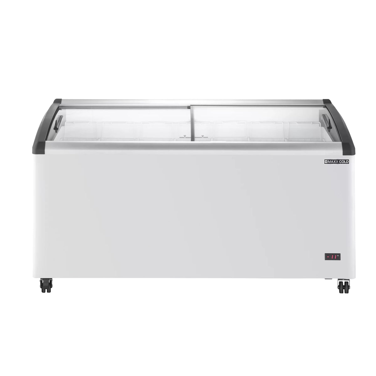 White Curved Glass Top Chest Freezer with 7 Wire Baskets U324939
