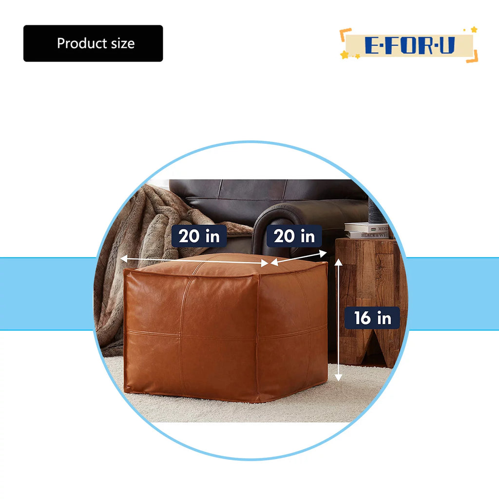 Faux Leather Square Pouf Ottoman R68494