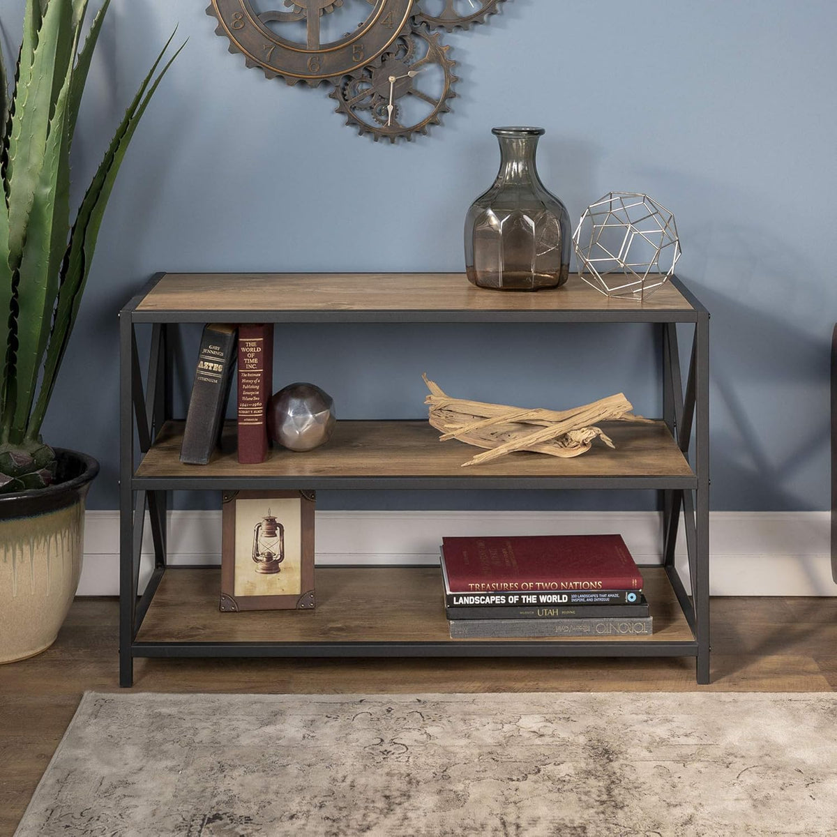 60 Inch Industrial Wood Metal Bookcase C513194