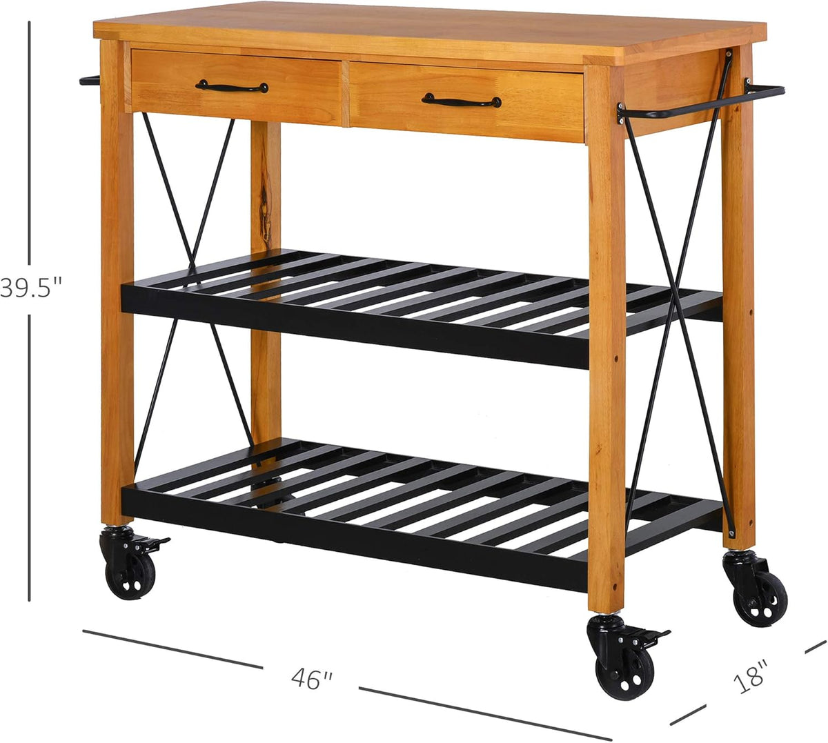 Kitchen Island Cart with 2 Drawers and Open Storage Shelves T9530