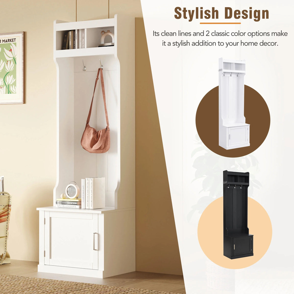 White Storage Bench with Coat Rack H717