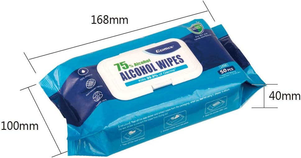 Disposable Hand Sanitizer Wipes, 75% Alcohol Wipes, Case: 20 Pouches of 50 Wipes, Pack of 2 H745