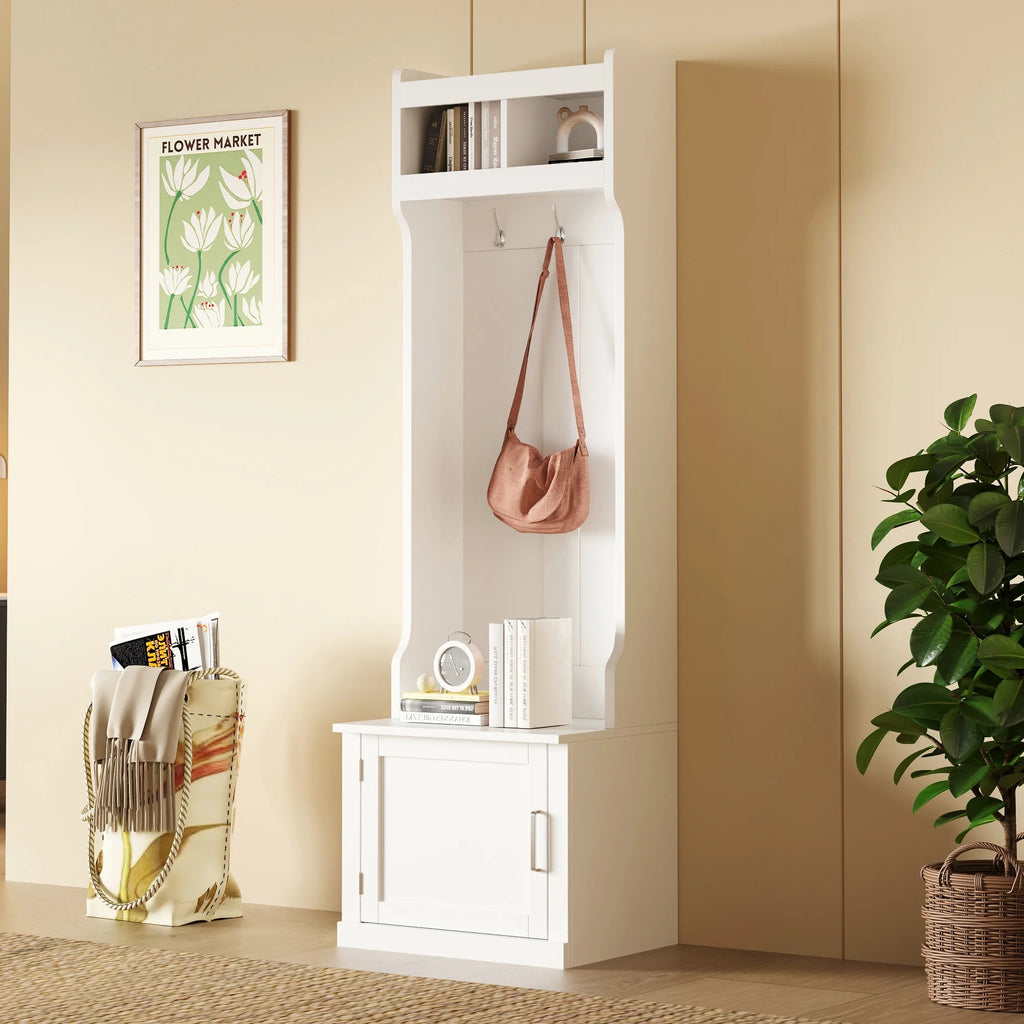 White Storage Bench with Coat Rack H717