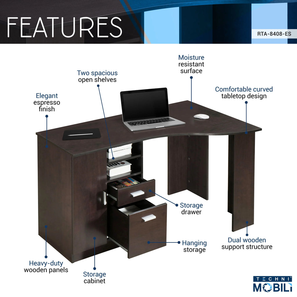 Classic Office Desk with Storage, Espresso C530