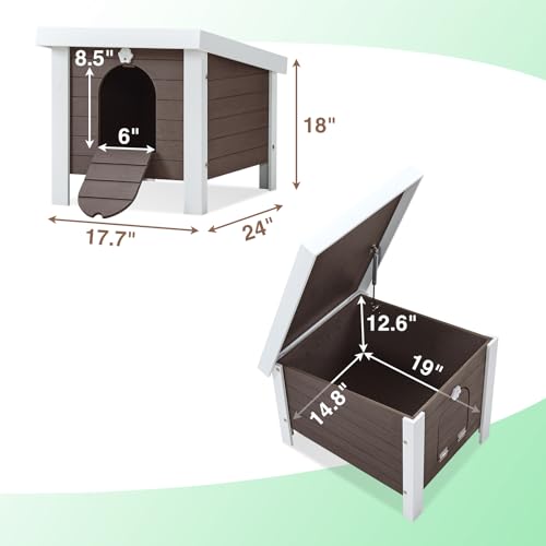 Weatherproof Insulated Small Animal House with Openable Roof, Elevated Feet, Brown O266