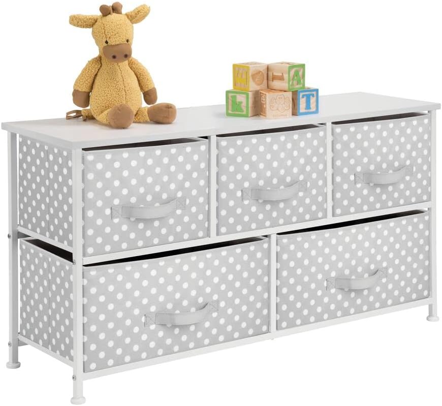 Steel Frame Wood Top 5 Removable Fabric Drawers Dresser T873