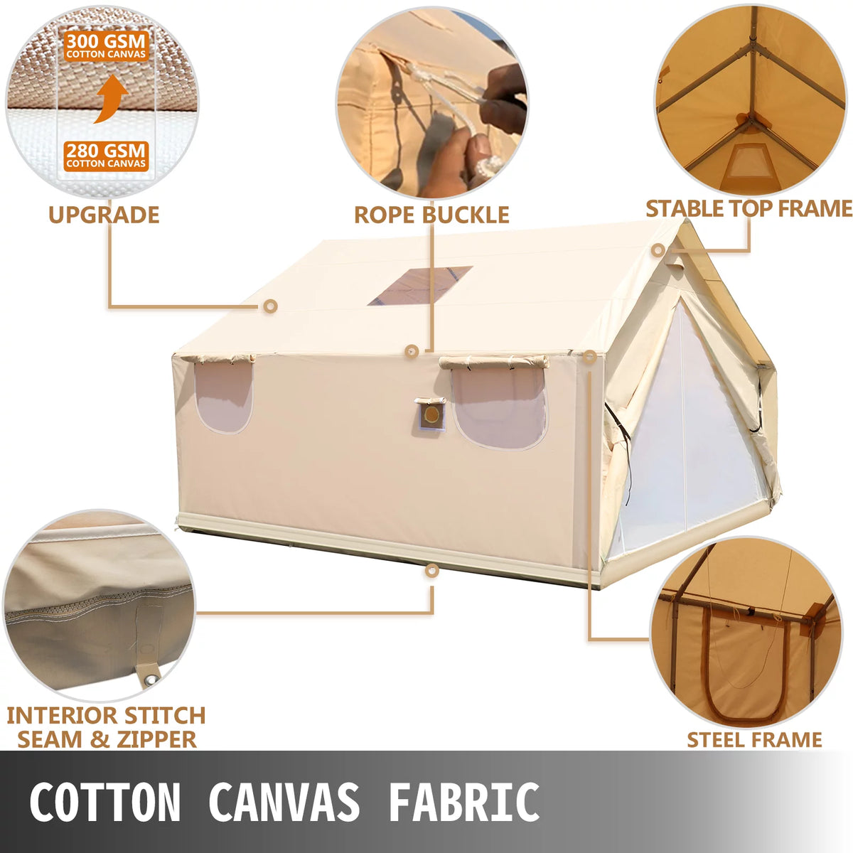 Canvas Wall Tent 10x12ft with PVC Storm Flap Waterproof with Stove Hole E94511
