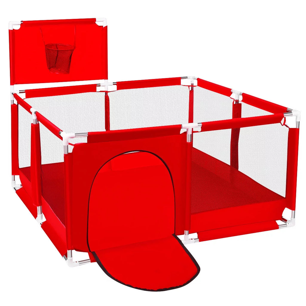 Portable 4-Panel Baby Playpen with Basketball Hoop, Grey R8635