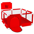 Portable 4-Panel Baby Playpen with Basketball Hoop, Grey R8635