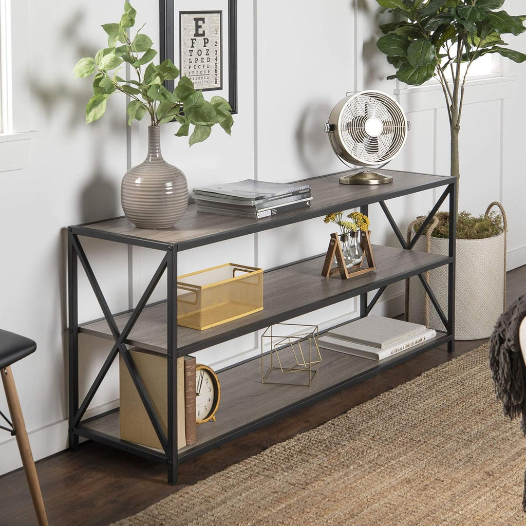 60 Inch Industrial Wood Metal Bookcase C513194