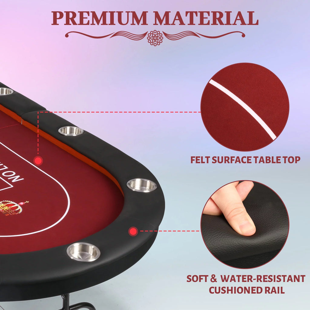 Foldable Poker Table 10 Players Red Felt W6780