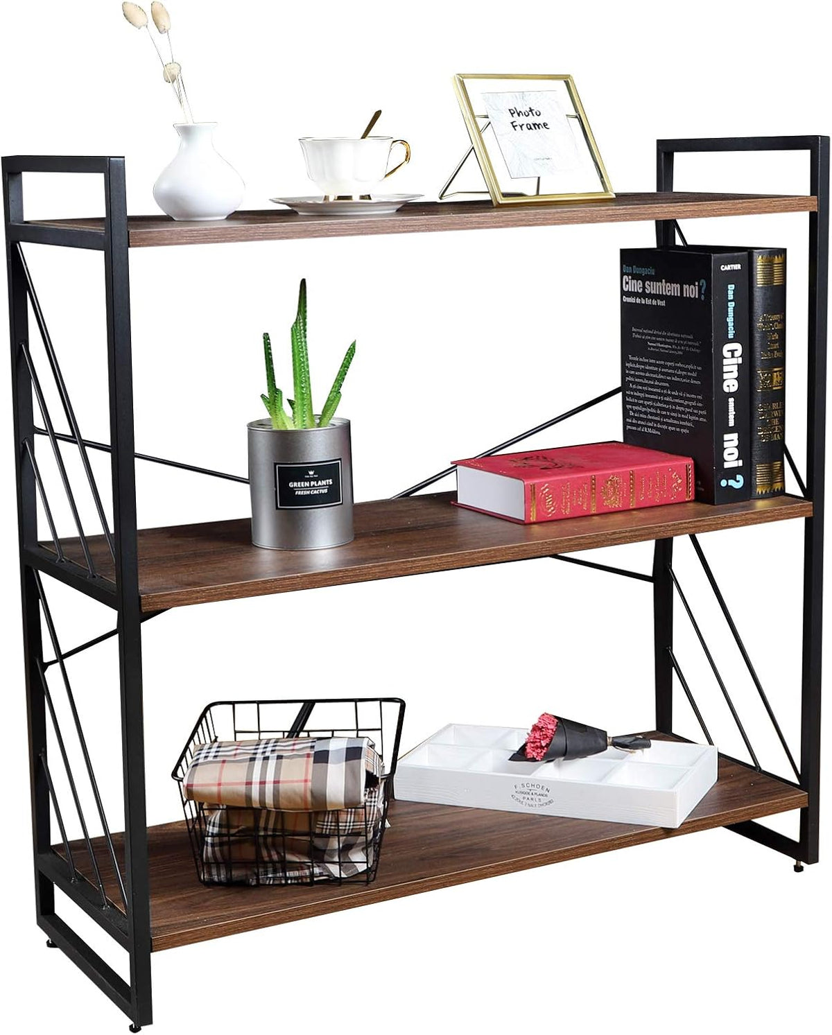 3 Tier Industrial Bookshelf, Walnut I15579