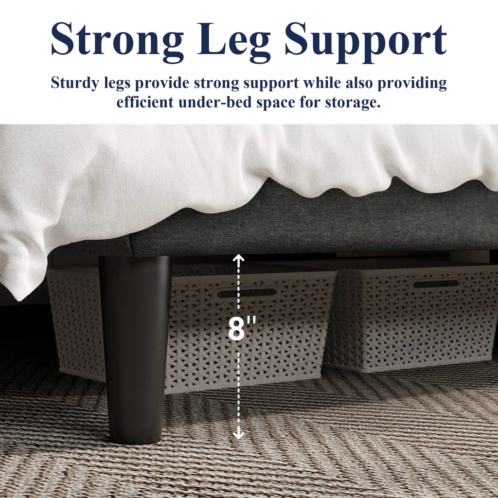 King Size Grey Metal Platform Bed with Upholstered Headboard V9433